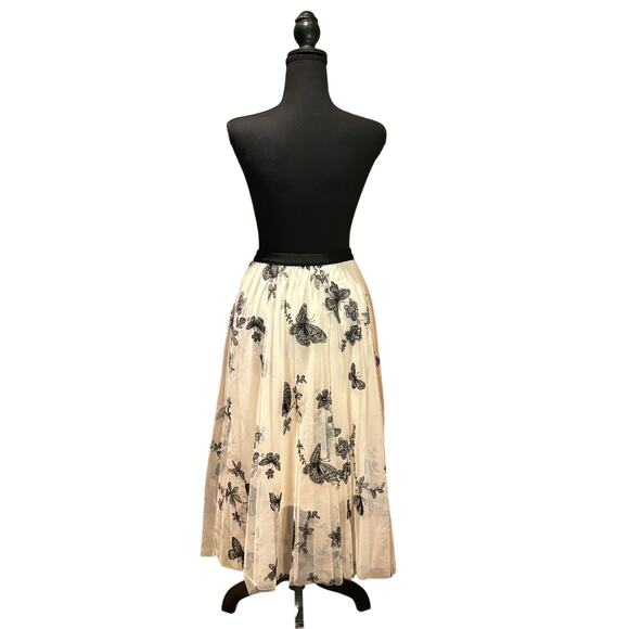 NWT Cellabie Tulle Skirt Embroidered Butterflies, Cream and Black, One Size - Picture 2 of 4